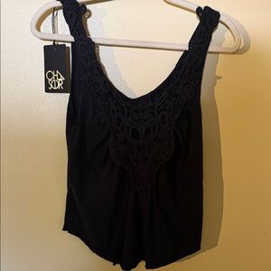 Chaser Black Crochet-Trim Tank Top